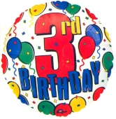 3rd Birthday, Luftballon aus Folie, Geburtstagsballon zum 3. (ohne Helium) (FUNG GSP 17)
