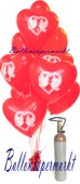 Midi-Set 1, 30 rote Herzluftballons mit Friedenstauben, Helium / inkl. R&uuml;ckporto (BGS05MD-Herzluftballons-Friedenstauben-R-30)