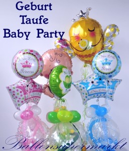 Baby Party, Geburt, Taufe, Luftballons und Dekoration