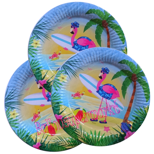 Partyteller-Flamingo-Partydeko-Tischdekoration-Mottoparty-Flamingo-Hawaii-tropisch
