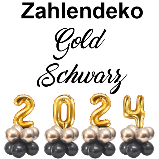 Zahlendeko Luftballons Silvester 2024 Gold Schwarz