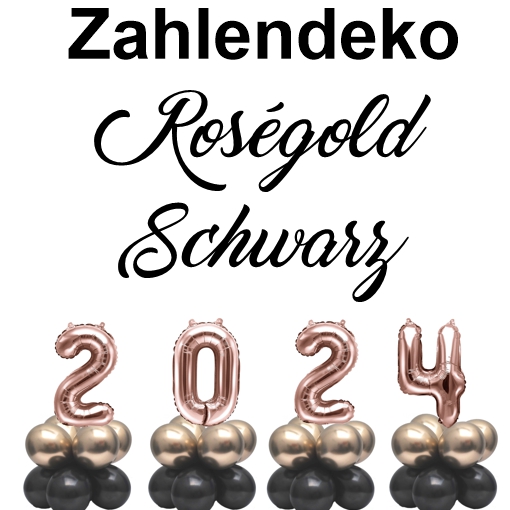 Zahlendeko Luftballons Silvester 2024 Roseegold Schwarz