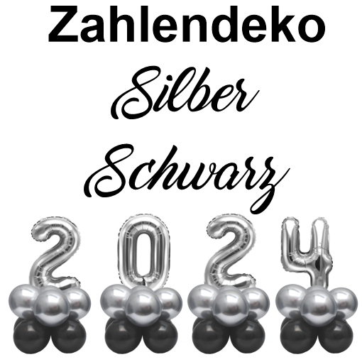 Zahlendeko Luftballons Silvester 2024 Silber Schwarz