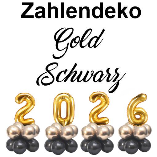 Zahlendeko Luftballons Silvester 2026 Gold Schwarz