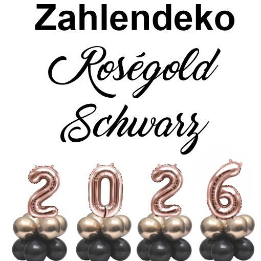 Zahlendeko Luftballons Silvester 2026 Roseegold Schwarz