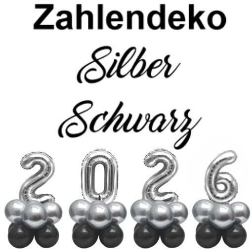 Zahlendeko Luftballons Silvester 2026 Silber Schwarz