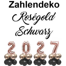 Zahlendeko Luftballons Silvester 2027 Roseegold Schwarz
