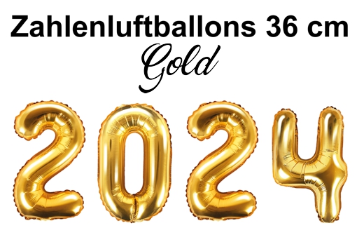 Zahlenluftballons Silvester 2024 Gold