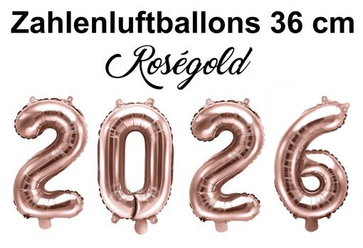 Zahlenluftballons Silvester 2026 Roségold