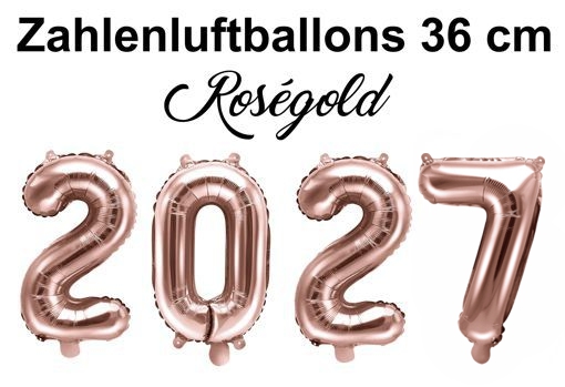 Zahlenluftballons Silvester 2027 Roségold