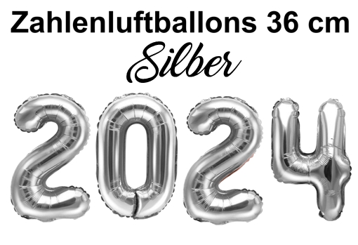 Zahlenluftballons Silvester 2024 Silber