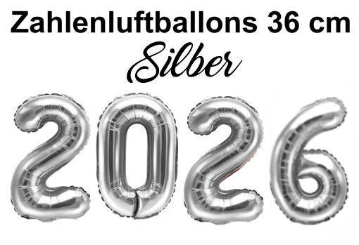 Zahlenluftballons Silvester 2026 Silber