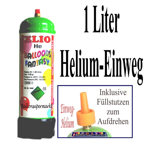 1 Liter Helium-Einwegflasche zum Aufblasen der blauen Luftballons mit Ballongas Helium