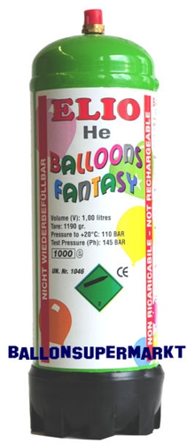 Ballongas Helium Einwegflasche mit 1 Liter Heliumgas