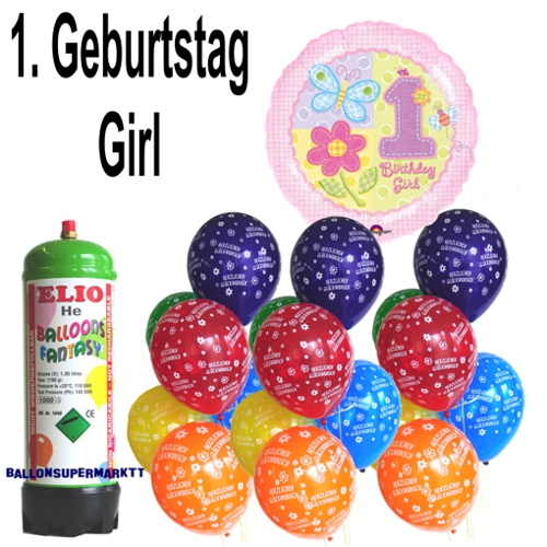 Ballons Helium Set Mini zum 1. Geburtstag, Girl, Mädchen