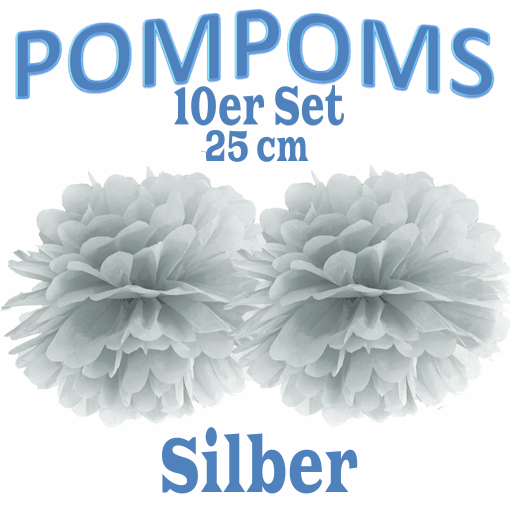 10-Pompoms-25-cm-Silber
