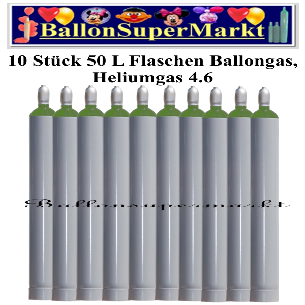 10 Stück 50 Liter Flaschen Ballongas Helium 4.6, Ballonsupermarkt Lieferung in NRW und Umgebung, Ballongas Express, Helium Kurier, Ballongas Versand