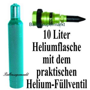 10 Liter Heliumgasflasche mit dem praktischen Füllventil zum Aufblasen der Luftballons zur Hochzeit