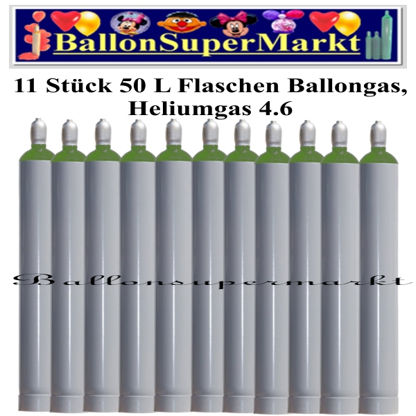 11 Stück 50 Liter Flaschen Ballongas Helium 4.6, Ballonsupermarkt Lieferung in NRW und Umgebung, Ballongas Express, Helium Kurier, Ballongas Versand
