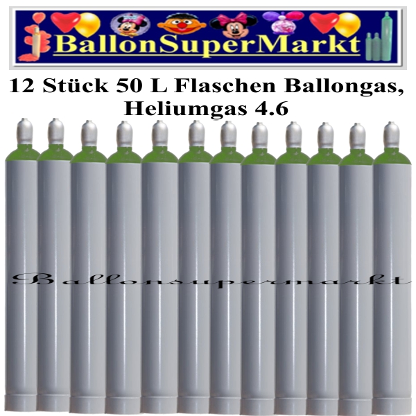 12 Stück 50 Liter Flaschen Ballongas Helium 4.6, Ballonsupermarkt Lieferung in NRW und Umgebung, Ballongas Express, Helium Kurier, Ballongas Versand