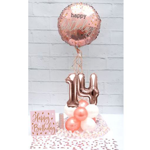 Partydeko-Set zum 14. Geburtstag in Rosegold, Happy Birthday