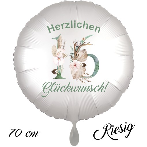 Großer Luftballon zum 16. Geburtstag mit Helium, Herzlichen Glückwunsch - Boho