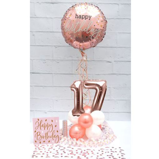 Partydeko-Set zum 17. Geburtstag in Rosegold, Happy Birthday