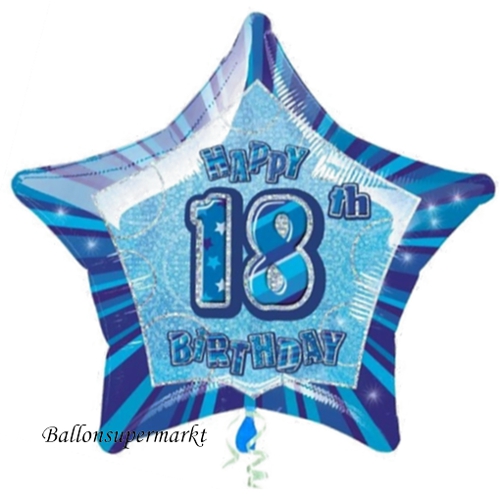 Folienballon 18. Geburtstag, Luftballon aus Folie, Happy 18TH Birthday, großer prismatischer Sternballon