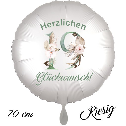 Großer Luftballon zum 19. Geburtstag mit Helium, Herzlichen Glückwunsch - Boho