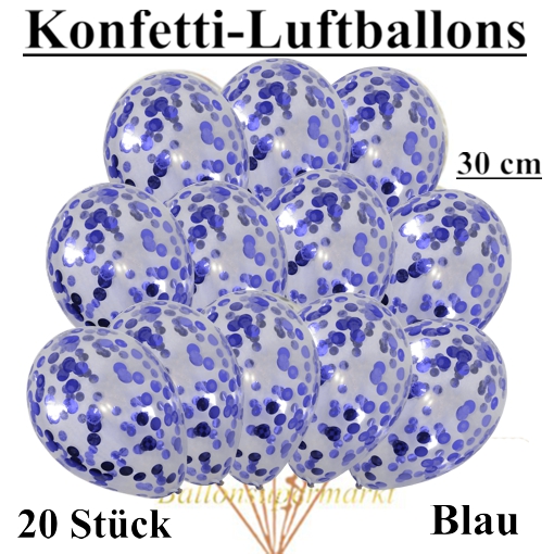 Konfetti-Luftballons Blau, 20 Stück