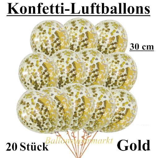 Konfetti-Luftballons Gold, 20 Stück