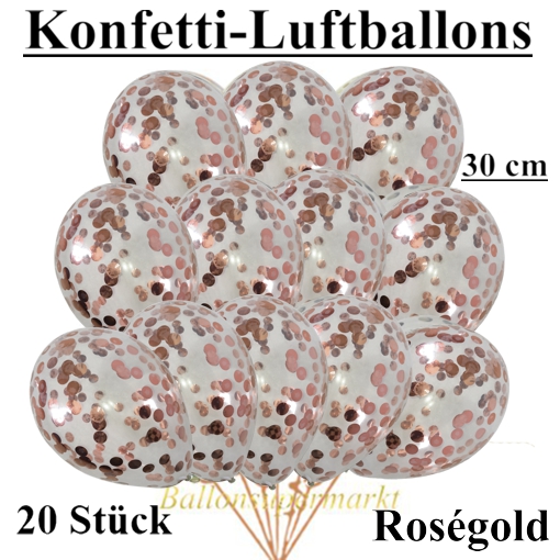 Konfetti-Luftballons Rosegold, 30 cm, 20 Stück