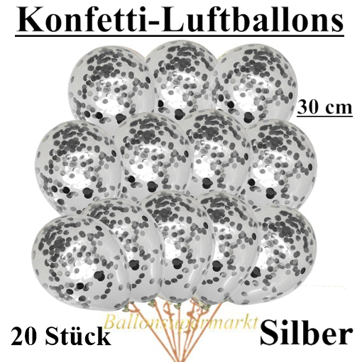 Konfetti-Luftballons Silber, 30 cm, 20 Stück