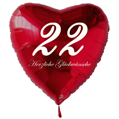 Roter Luftballon in Herzform zum 22. Geburtstag mit Ballongas Helium