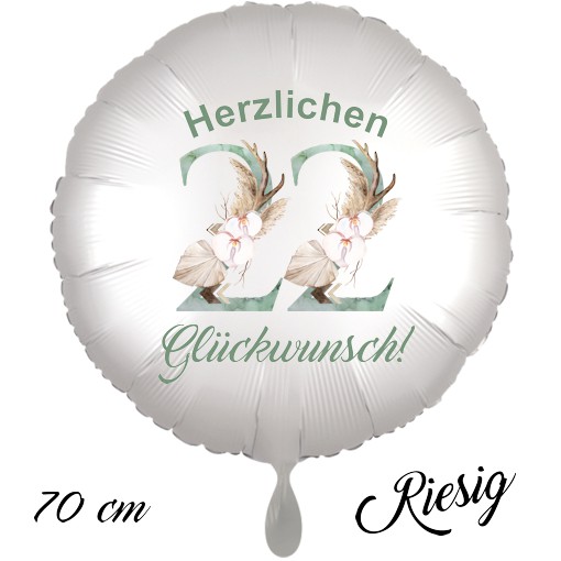 Großer Luftballon zum 22. Geburtstag mit Helium, Herzlichen Glückwunsch - Boho