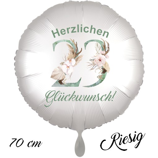 Großer Luftballon zum 23. Geburtstag mit Helium, Herzlichen Glückwunsch - Boho