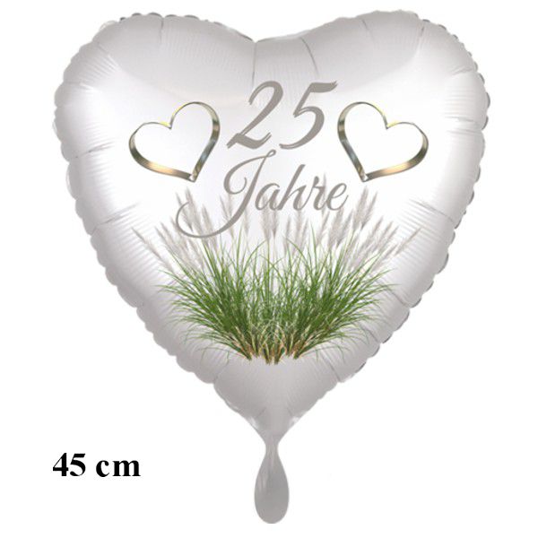 25 Jahre - satinweißer Herzluftballon zur Silbernen Hochzeit