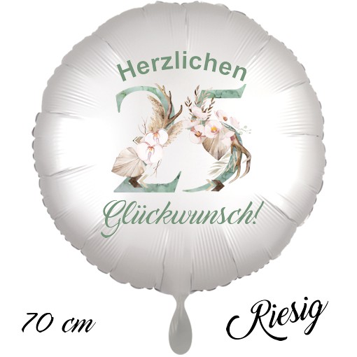 Großer Luftballon zum 25. Geburtstag mit Helium, Herzlichen Glückwunsch - Boho