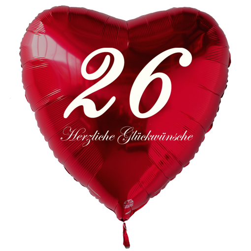 Roter Luftballon in Herzform zum 26. Geburtstag mit Ballongas Helium