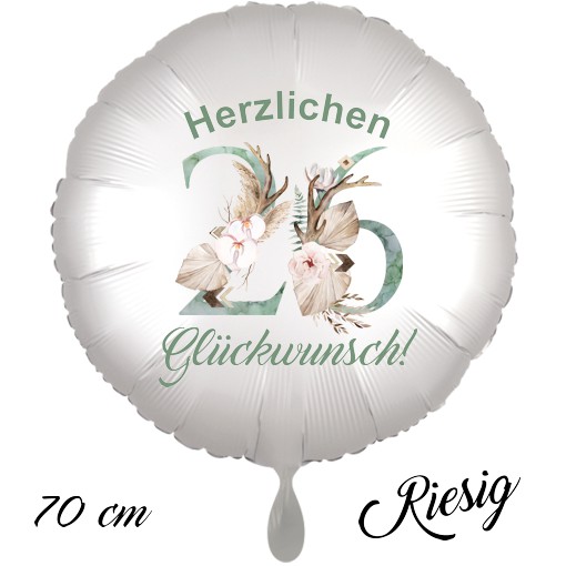 Großer Luftballon zum 26. Geburtstag mit Helium, Herzlichen Glückwunsch - Boho