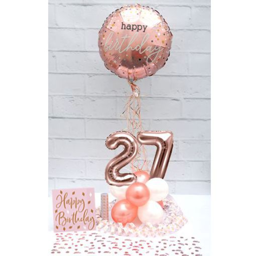 Partydeko-Set zum 27. Geburtstag in Rosegold, Happy Birthday