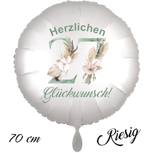 Großer Luftballon zum 27. Geburtstag mit Helium, Herzlichen Glückwunsch - Boho