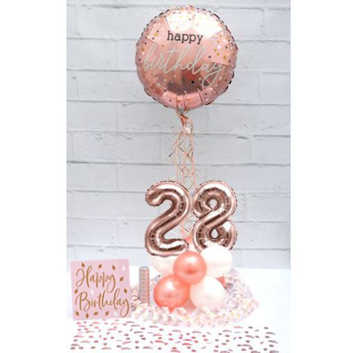 Partydeko-Set zum 28. Geburtstag in Rosegold, Happy Birthday