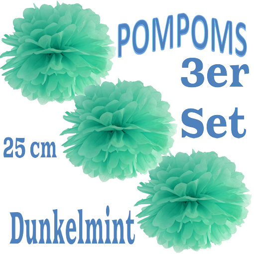 3-Pompoms-25-cm-Dunkelmint