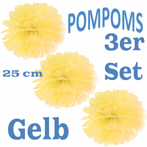 3-Pompoms-25-cm-Gelb