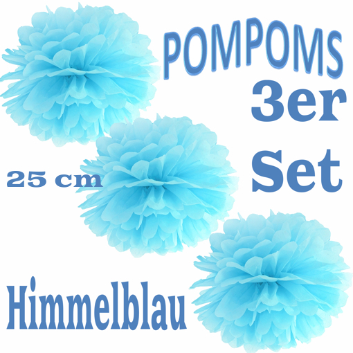 3-Pompoms-25-cm-Himmelblau