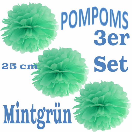 3-Pompoms-25-cm-Mintgruen