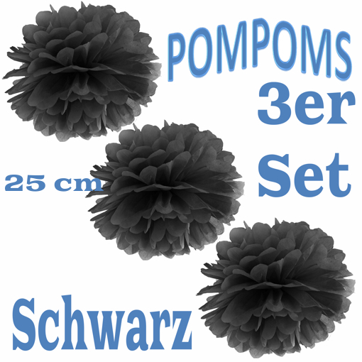3-Pompoms-25-cm-Schwarz