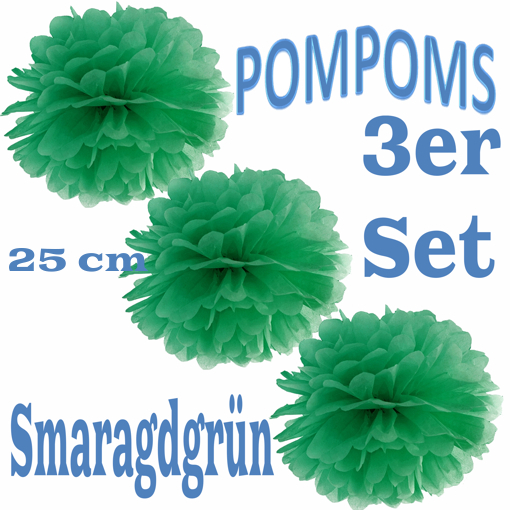 3-Pompoms-25-cm-Smaragdgruen