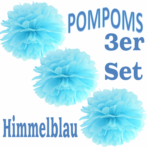 3-Pompoms-35-cm-Himmelblau